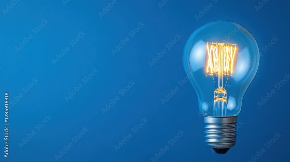 Bright and Classic Light Bulb Glowing Against a Soft Blue Background Creating an Inviting Atmosphere Bright and Classic Light Bulb Glowing Against a Soft Blue Background Creating an Inviting Atmosphere