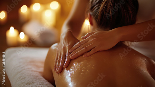 Wallpaper Mural A young European woman enjoys a relaxing massage at the spa while the skillful hands of a therapist gently treat her skin in candlelight and a cozy atmosphere, beauty and wellness industry. Torontodigital.ca