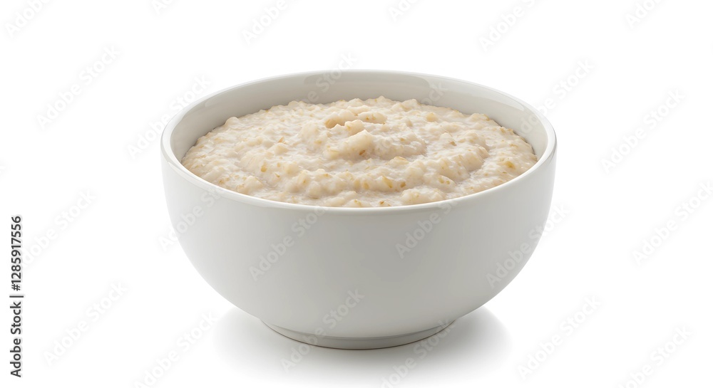Creamy Oatmeal in White Bowl Warm and Wholesome Breakfast on a Clean White Background Creamy Oatmeal in White Bowl Warm and Wholesome Breakfast on a Clean White Background