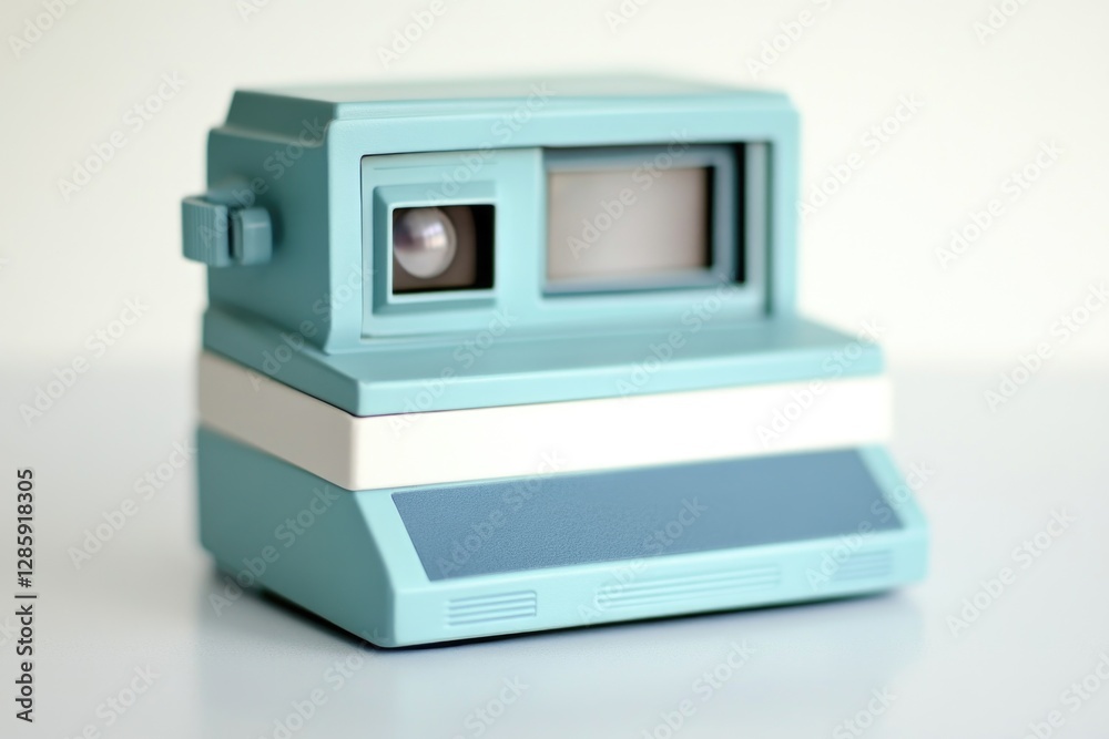 A classic Polaroid camera sitting on a table, ready for use A classic Polaroid camera sitting on a table, ready for use