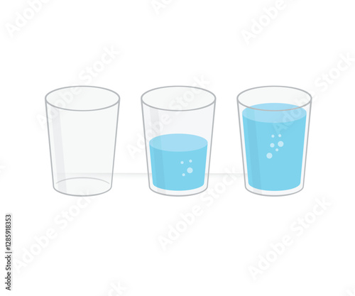 Empty, half and full glass of water stock illustration