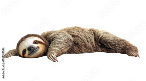Cute sloth lying down isolated on transparent background, relaxed sleepy animal cutout, brown fur wildlife PNG