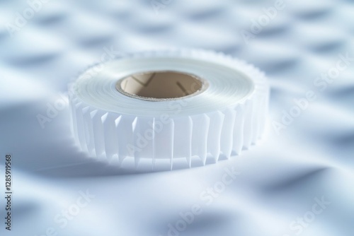 A roll of tape sits on top of a white surface, ready for use