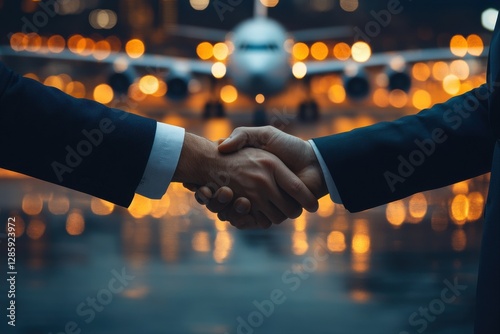 Business partnership agreement airport corporate meeting nighttime close-up networking opportunity