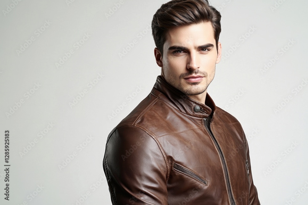 Obraz premium A person wearing a leather jacket poses for a photo