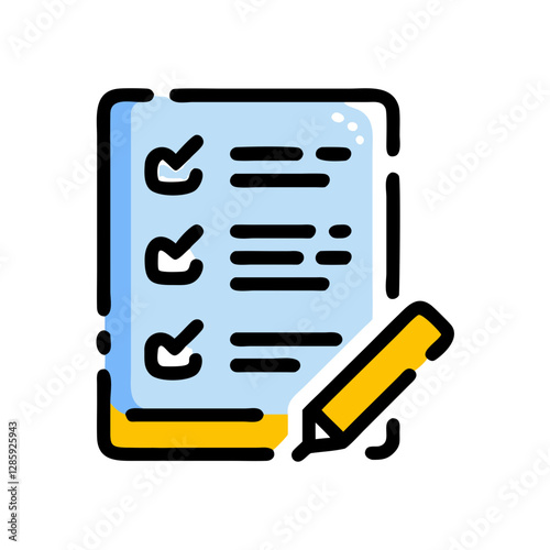 Checklist with check marks and yellow pencil, organization concept