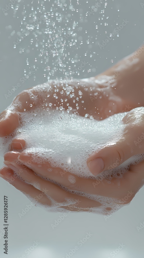 Fototapeta premium Hands and white soap foam poster background