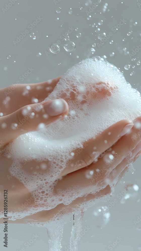 Obraz premium Hands and white soap foam poster background