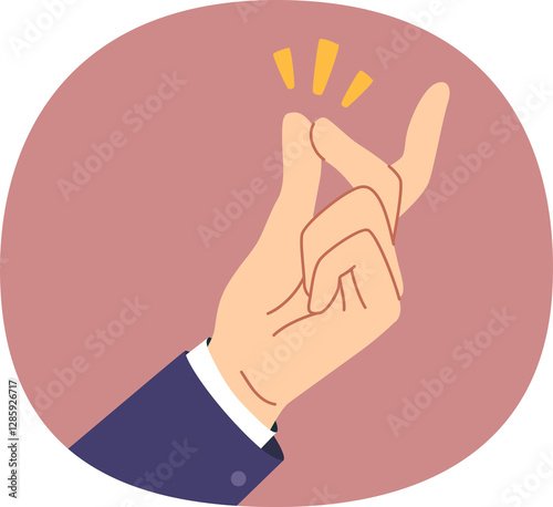 Hand of person making gesture of snapping fingers to demonstrate simplicity of situation or to call waiter in cafe. Fingers make rhythmic clicks to attract attention of others or tell time