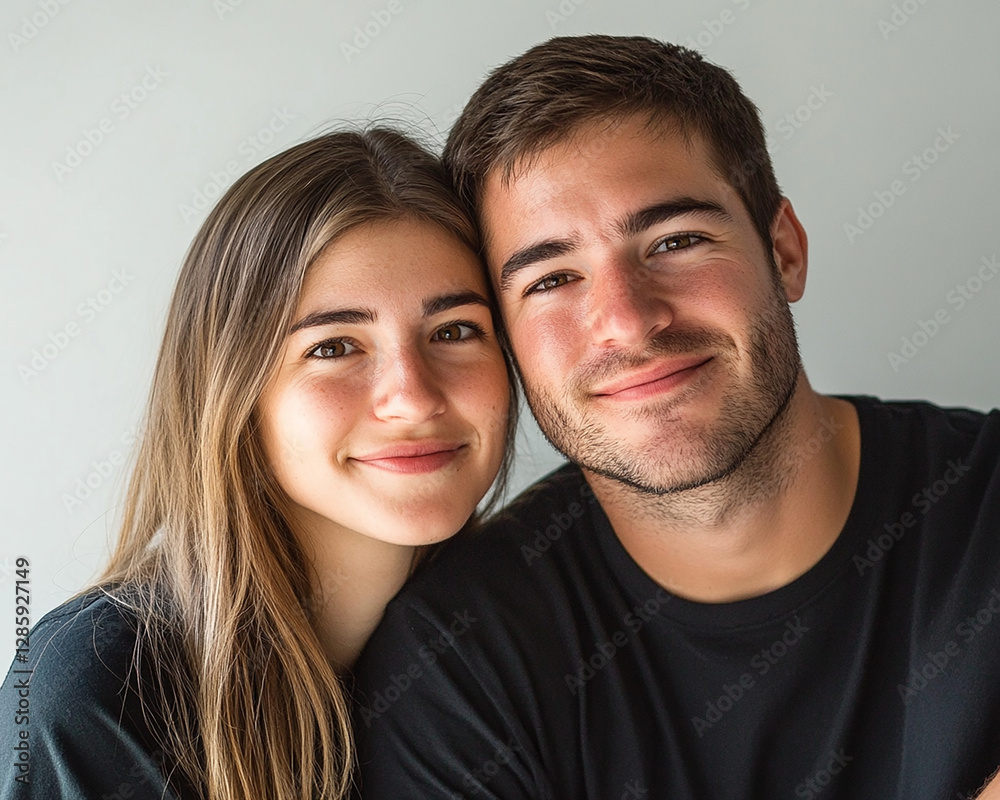 A couple hugging each other on a white background A couple hugging each other on a white background