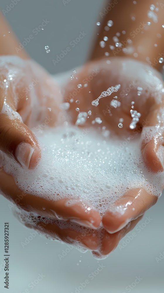 Fototapeta premium Hands and white soap foam poster background