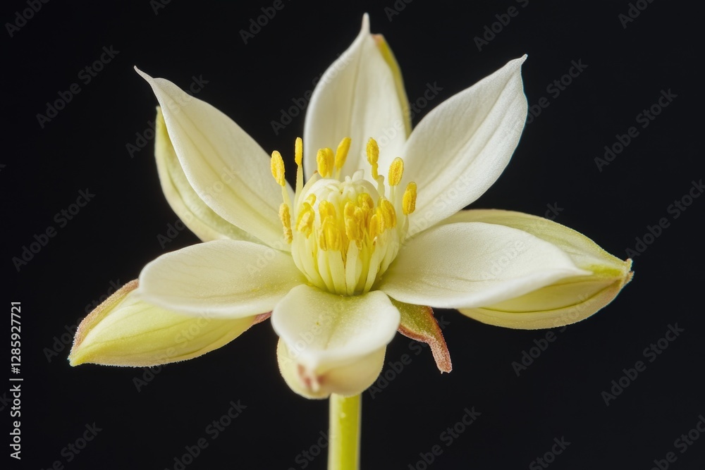 Obraz premium A single flower in focus against a dark, plain background