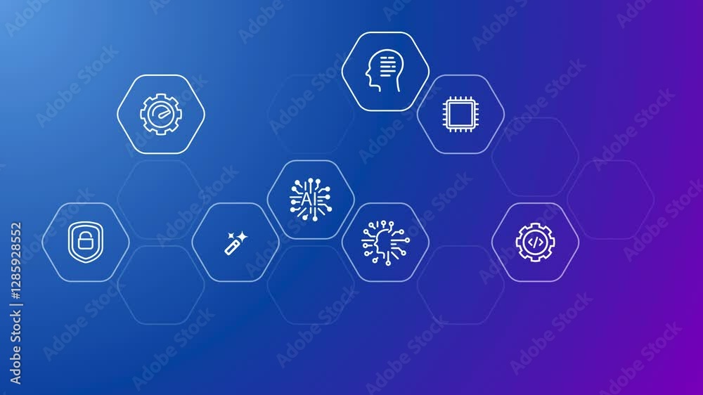 AI artificial intelligence concept of modern interconnected icon symbol of machine learning cyber neural deep learning computer science cybernetics human brain chip technology futuristic animated