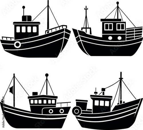Trawler Silhouette Vector Icon – Ideal for Maritime & Ocean Projects.