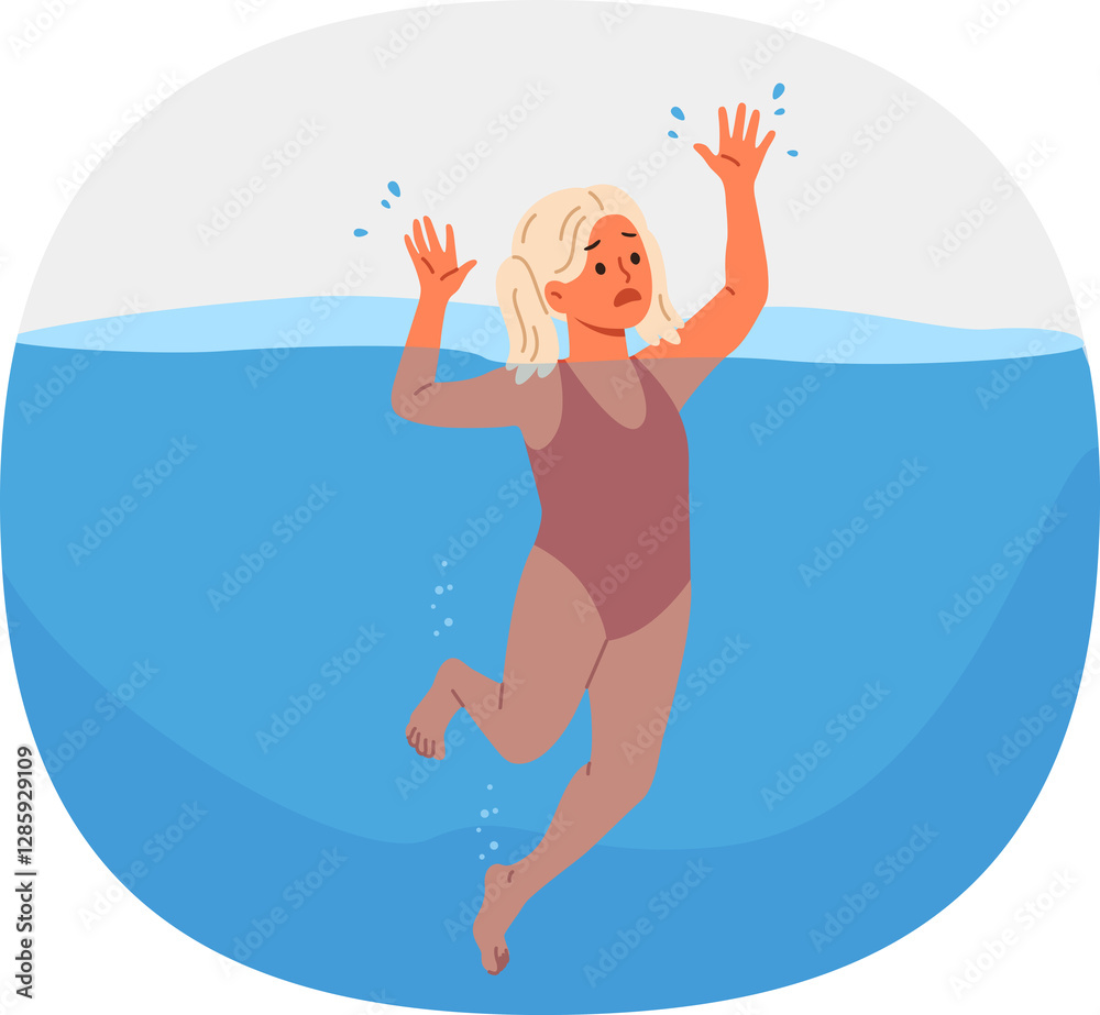 Little girl drowns in water and suffocates while swimming in pool, requiring help of lifeguards. Poor child drowns after sudden seizure and risks death due to lack of inflatable vest