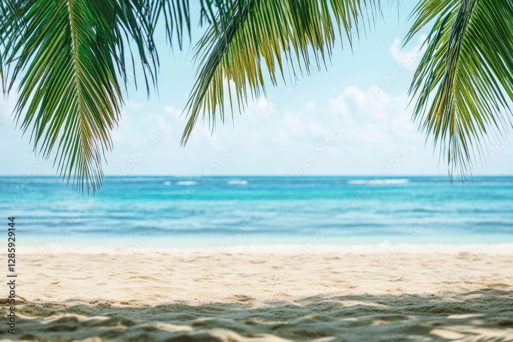 A serene scene beneath a palm tree with a stunning ocean view A serene scene beneath a palm tree with a stunning ocean view