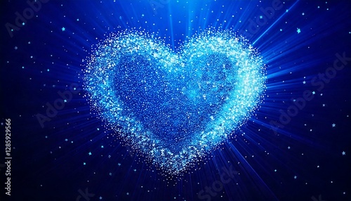 パーティクルでできた大きなハートと放射状の線のイラスト素材