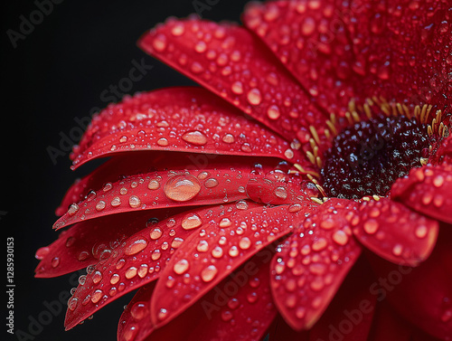 red flower with water drops