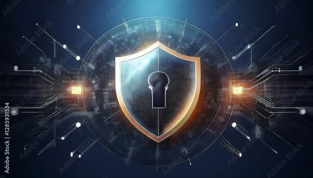 Obraz premium security shield and lock on global world background