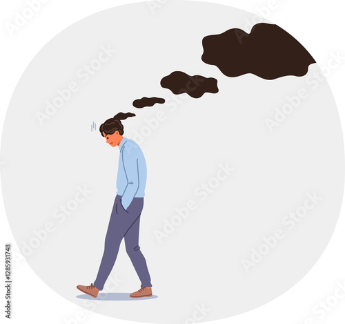 Obraz na płótnie Troubled man feels stressed due to haunting memories of mistakes and business failures. Troubled guy needs psychotherapy to treat melancholy and apathy caused by bad experiences in past w salonie
