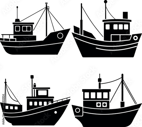 Stylized Trawler Silhouette Vector Icon Nautical & Fishing Theme.