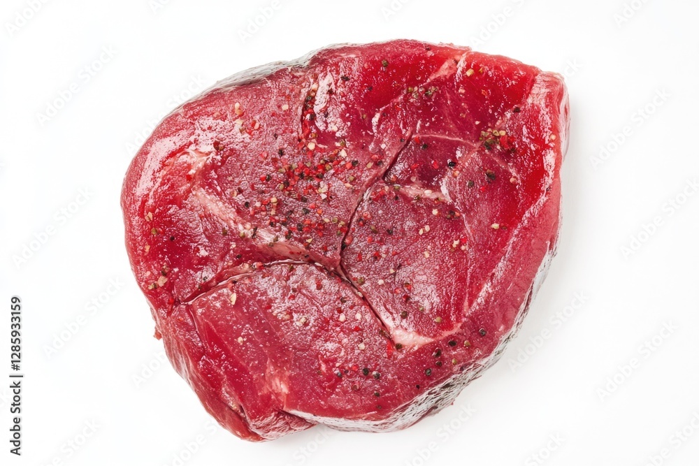 Obraz premium Close-up shot of raw meat on a clean white surface, great for food-related or scientific use