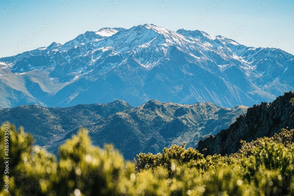 Fototapeta premium A distant view of a mountain range with varying elevations and terrain