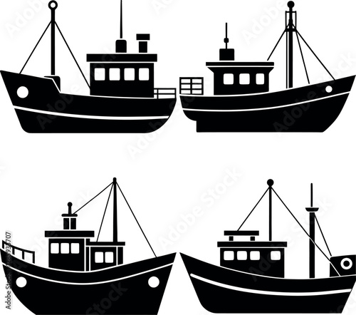 Stylized Trawler Silhouette Vector Icon Nautical & Fishing Theme.