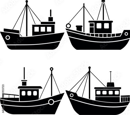 Stylized Trawler Silhouette Vector Icon Nautical & Fishing Theme.