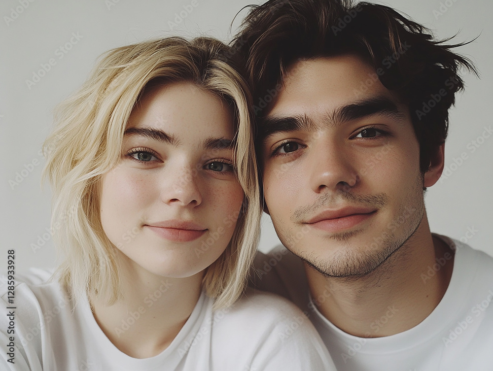 A couple hugging each other on a white background A couple hugging each other on a white background