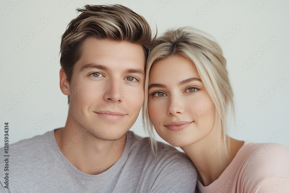 A couple hugging each other on a white background A couple hugging each other on a white background