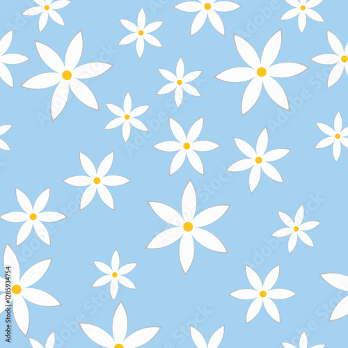 Seamless pattern with daisies on a blue background. Stock illustration