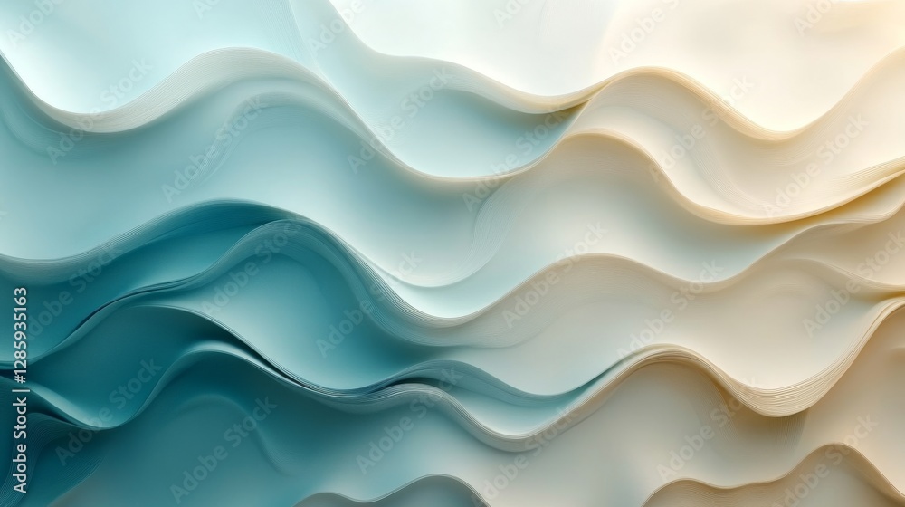 The flowing abstract waves in serene turquoise and beige tones The flowing abstract waves in serene turquoise and beige tones