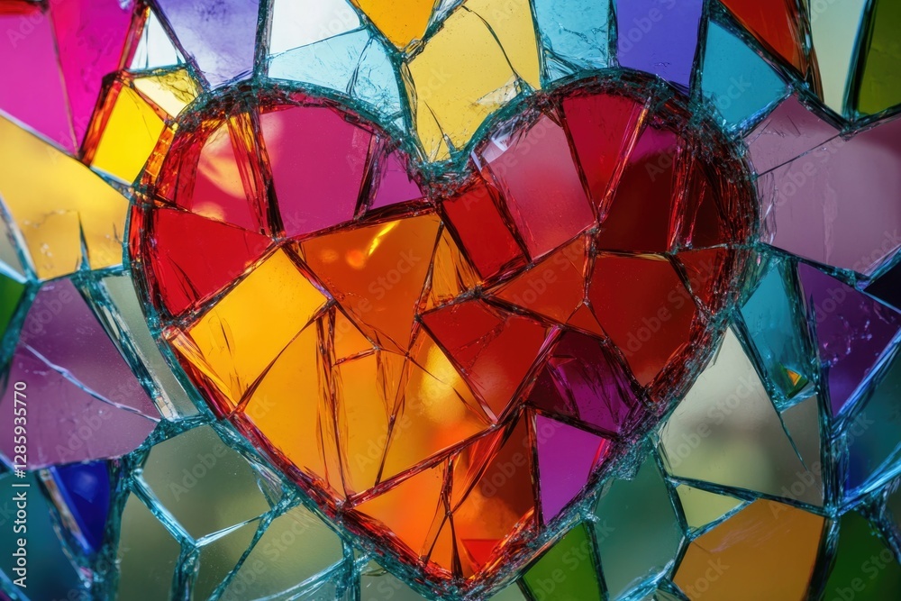 Fototapeta premium A broken glass heart sitting on a table, suitable for use in scenes about relationships, love, or heartbreak