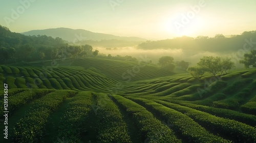 Wallpaper Mural Breathtaking view of rolling tea fields sunrise in nature landscape photography serene environment aesthetic perspective Torontodigital.ca