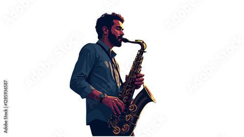 A young man playing saxophone