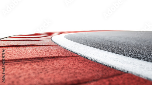Low Angle View of Red and White Curb on Asphalt Race Track with Transparent Background
