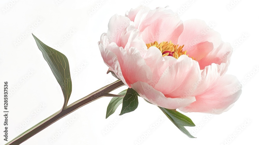 Fototapeta premium A single pink flower with green leaves on a stem