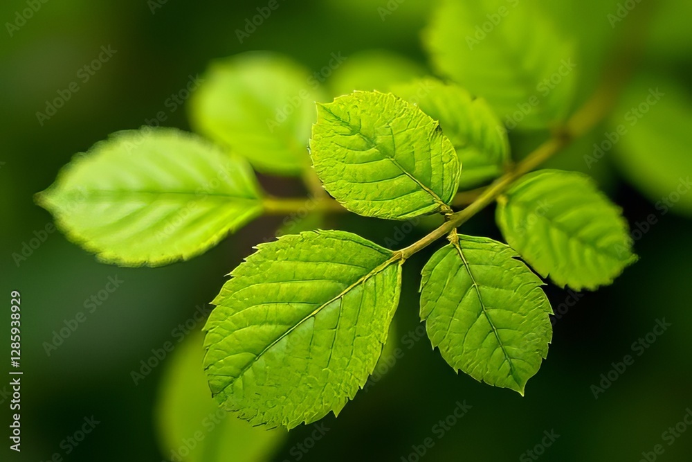Closeup of Vibrant Green Leaves on Branch Closeup of Vibrant Green Leaves on Branch