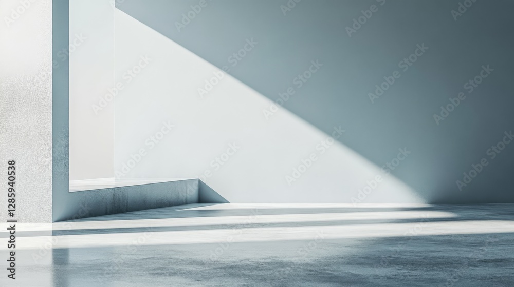 A minimalist architectural interior with concrete walls and shadow A minimalist architectural interior with concrete walls and shadow