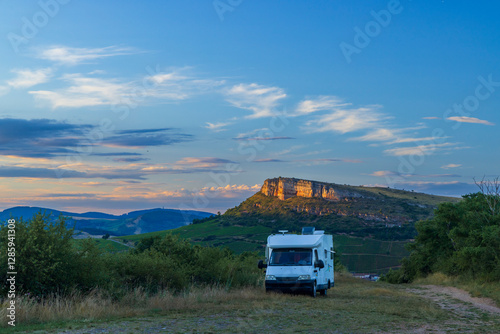 Wallpaper Mural Rock of Vergisson with camping car, Burgundy,France Torontodigital.ca