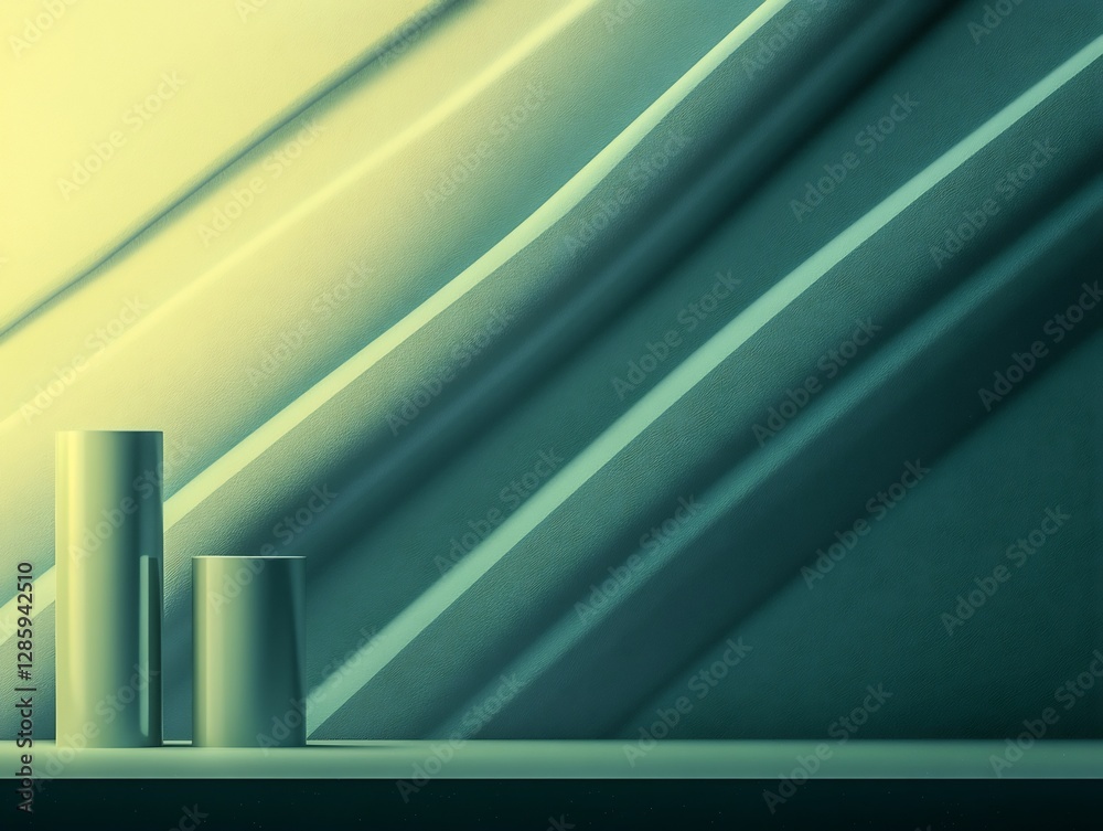 Obraz premium Abstract teal green forms subtly illuminated by soft yellow light. AI Generated
