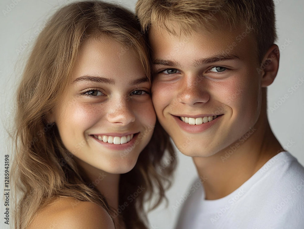 A couple hugging each other on a white background A couple hugging each other on a white background