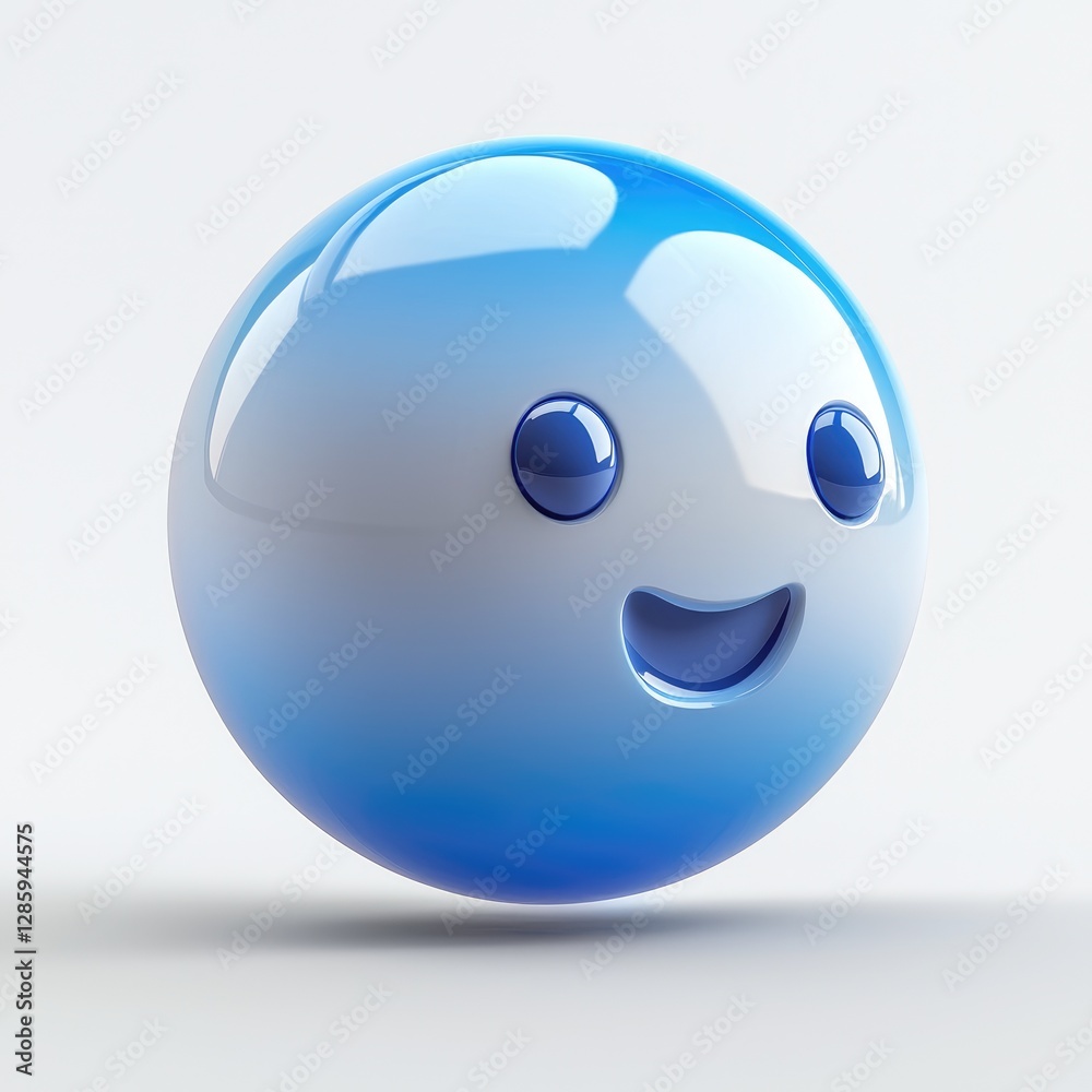 Smiling Blue Sphere with a Simple and Cheerful Face Smiling Blue Sphere with a Simple and Cheerful Face