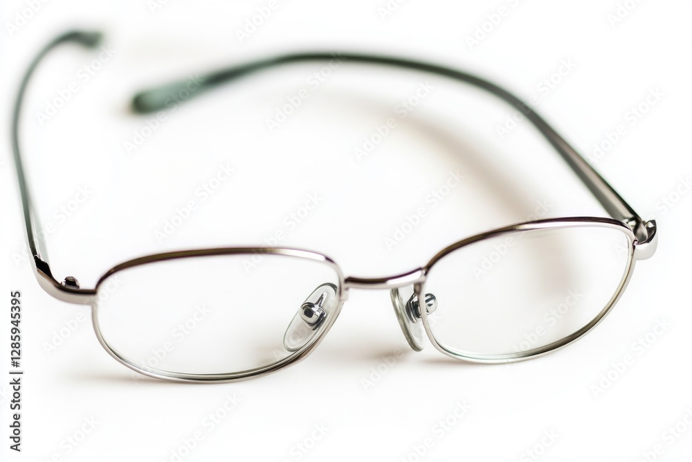 A pair of glasses placed on a plain white background, ready for use or as a prop A pair of glasses placed on a plain white background, ready for use or as a prop
