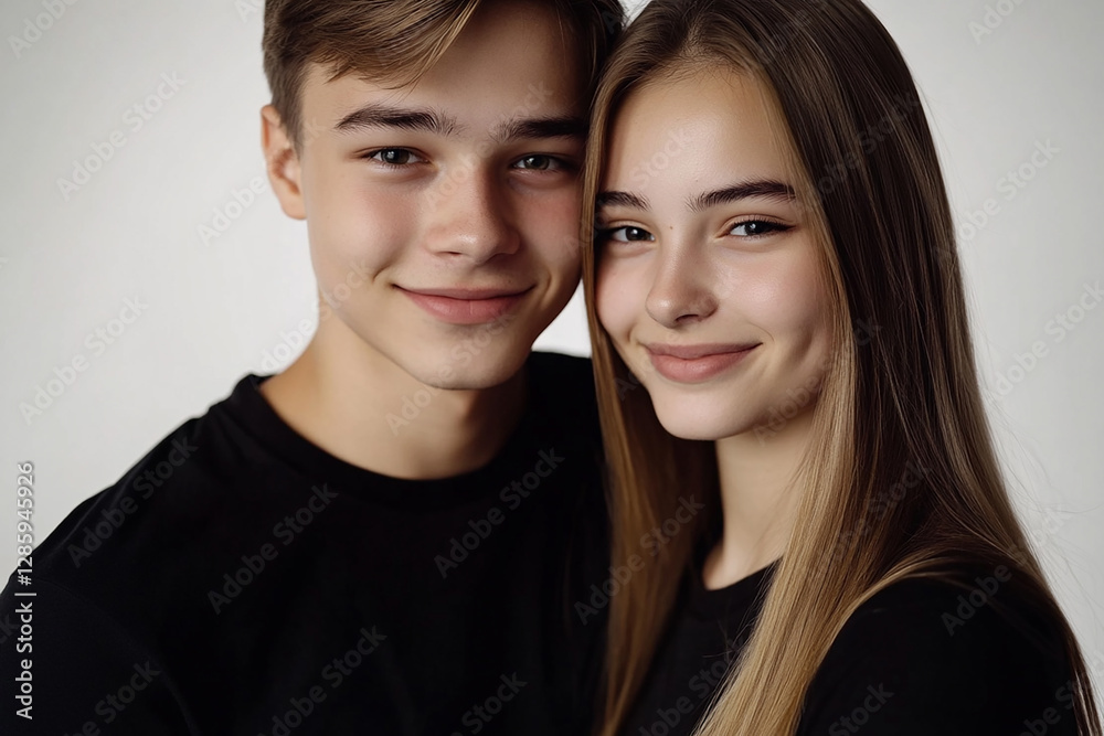 A couple hugging each other on a white background A couple hugging each other on a white background