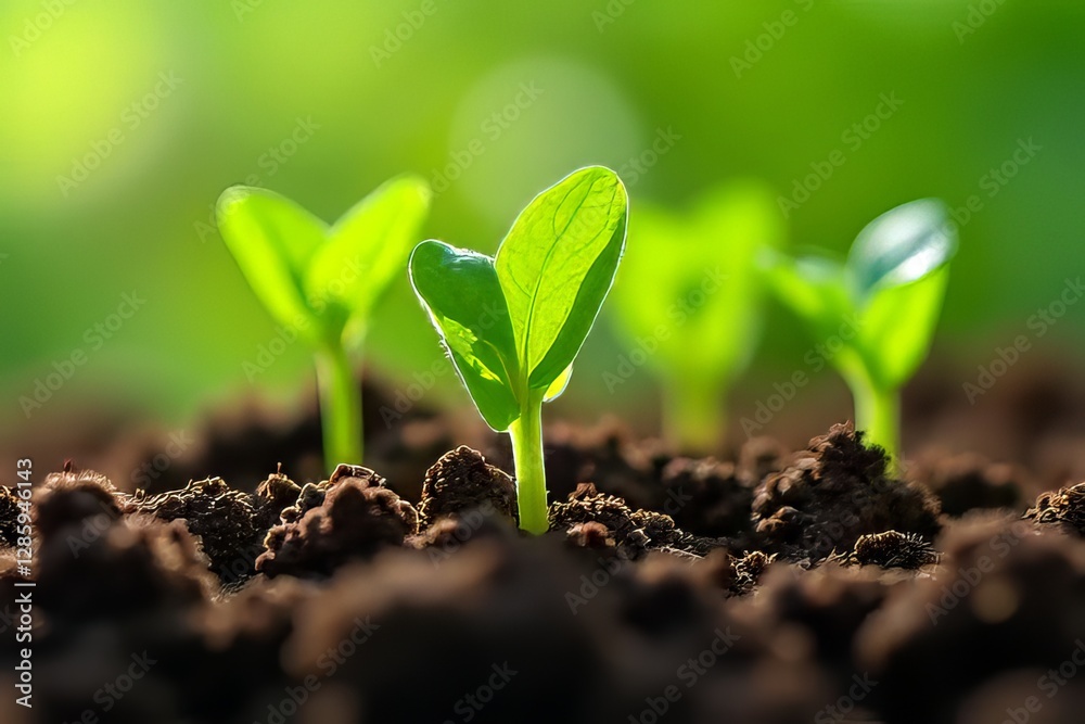 Fototapeta premium Freshly Sprouted Seedlings Growing in Rich Soil - A Symbol of New Beginnings