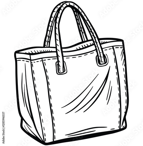 Flat casual woman designer bag line art, icon, sign, vector, mockup, template, technicalCAD drawing, fashion, illustration