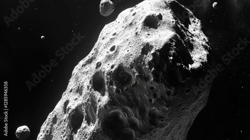 A black and white photo of an object floating in space, perfect for sci-fi or futuristic designs
