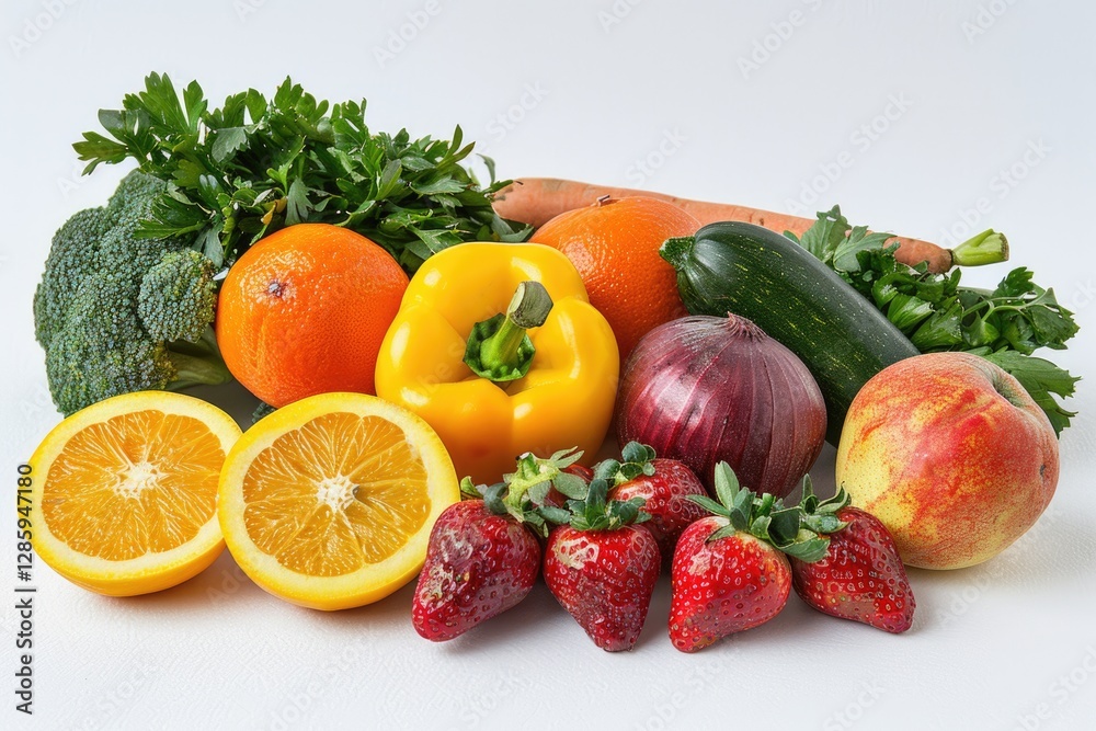 A vibrant collection of fresh produce, including oranges, strawberries, broccoli, and peppers, showcasing a healthy and colorful assortment. A vibrant collection of fresh produce, including oranges, strawberries, broccoli, and peppers, showcasing a healthy and colorful assortment.